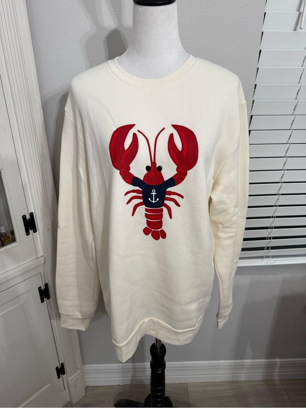 Kiel James Patrick Cream Crewneck with Red & Navy Lobster